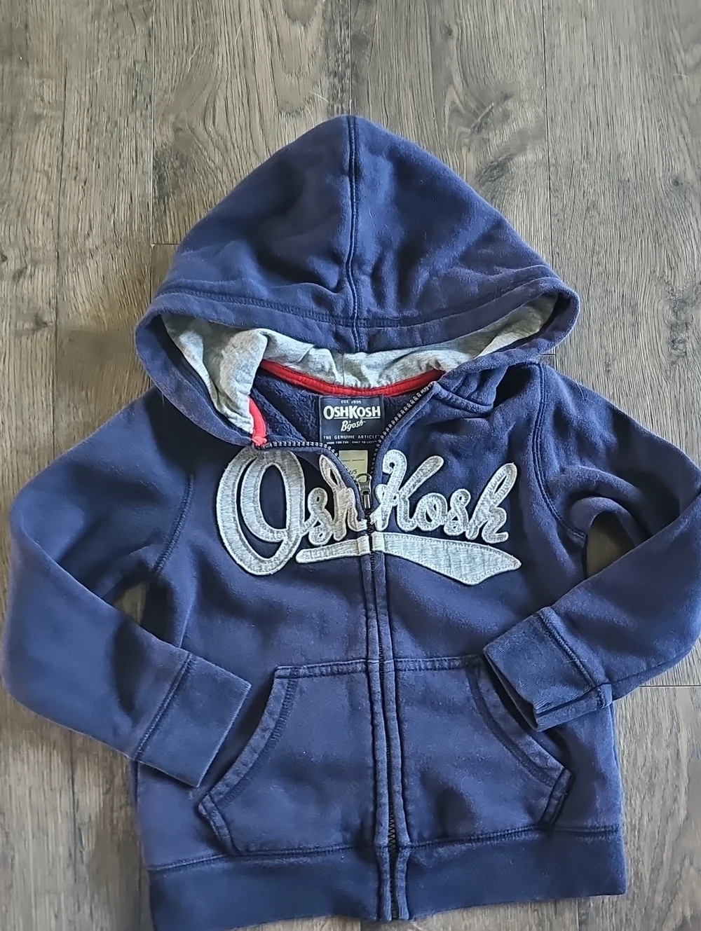 OshKosh B'gosh Jacket SiZe 4/5 Navy Blue Kids Zip Hoodie Grey Trim Boy Girl